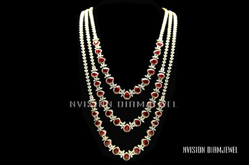 Natural Diamond And Synthetic Ruby Bridal Necklace