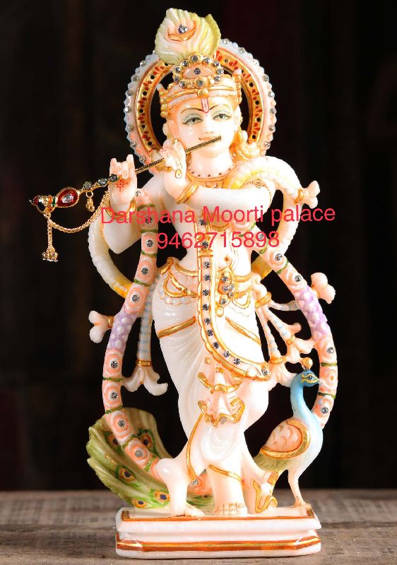 Printed Marble Lord Krishna Statue, Packaging Type : Thermocol Box