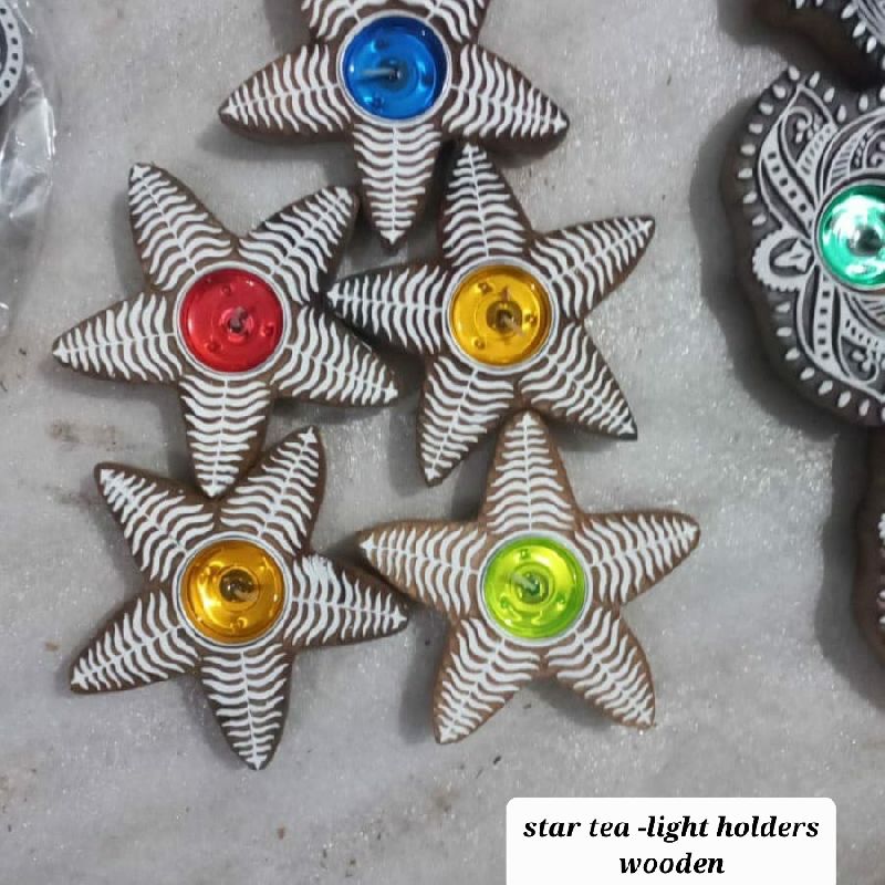 Wooden Star Tea Light Holder, for Home Decoration, Size : Mutlisize