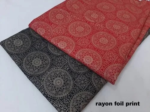 Rayon Foil Printed Fabric, for Ethnic Wear/Dresses, Apparel/Clothing, Tops/Blouses/Kurtis, Width : 42 Inches