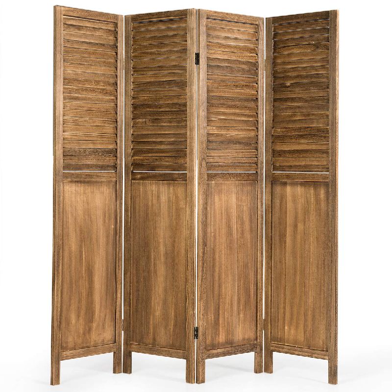Carved Polished Wooden Portable Screen Panels, Color : Brown