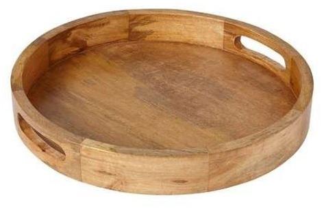 Plain wooden round serving tray, Size : Standard