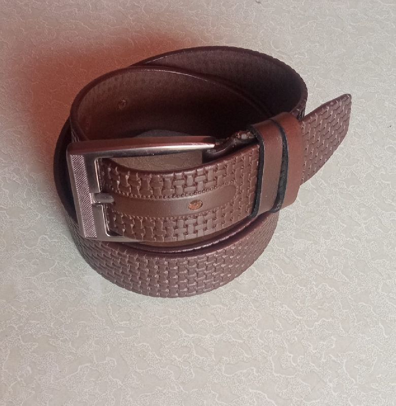 34mm Full Grain Real Leather Belt with Brass Colour Buckle - Vintage Brown