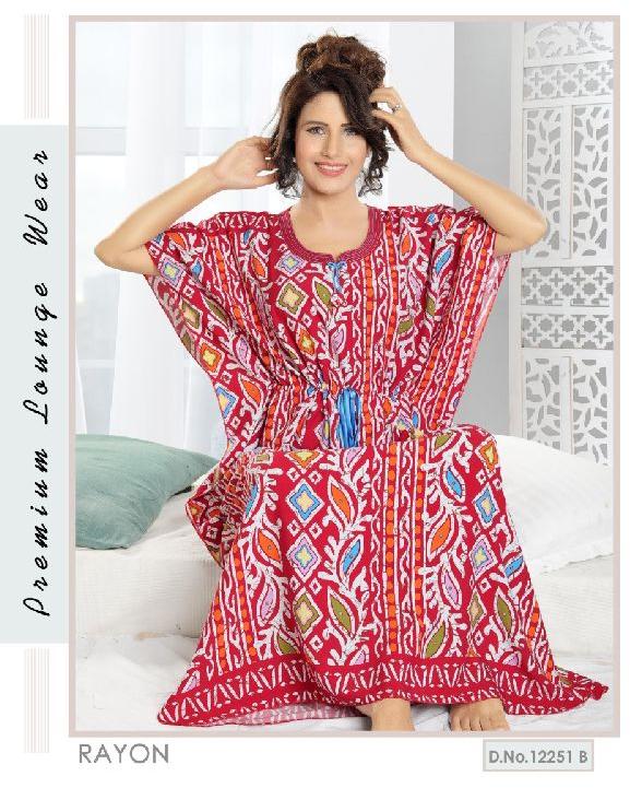 Rayon Premium Ladies Kaftan Nighty, Feature : Comfortable, Easy Washable, Quick Dry, Soft Texture