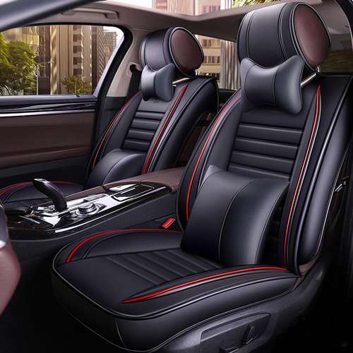 Leather Car Seat Cover, Color : Black Red