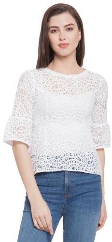 Women White Cotton Lace Top