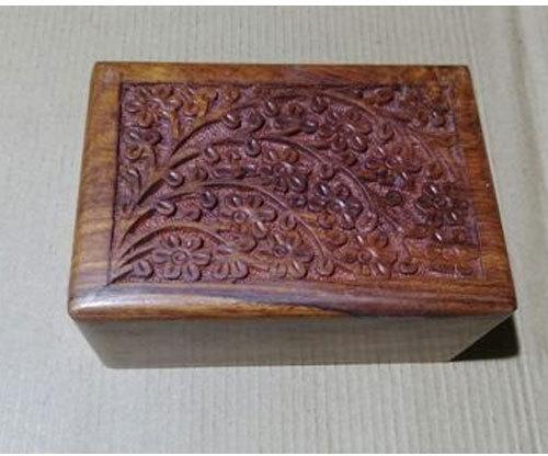 Square Junglewood Polished Carved Wooden Box, Color : Dark Brown