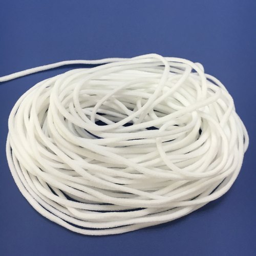 White Plain Polyester Face Mask Elastic Cord, Packaging Size : 90 Meter roll