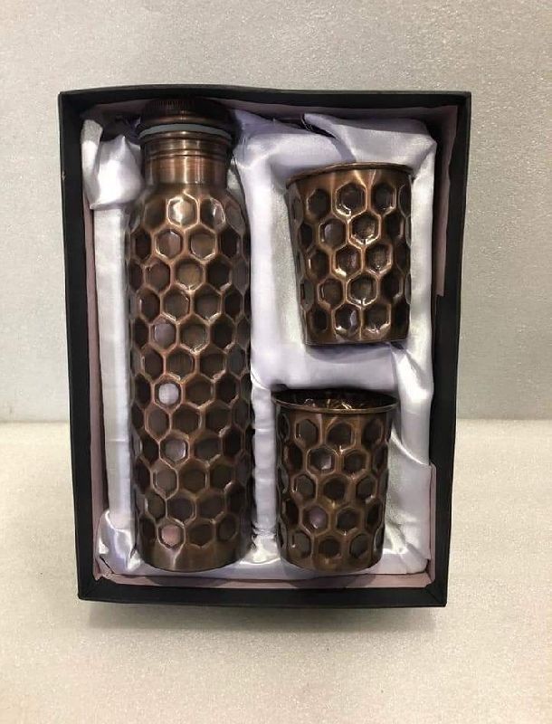 Hexagon Pattern Copper Water Bottle Set, For Drinking Purpose ...