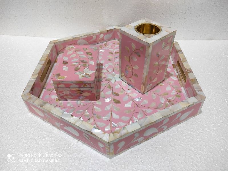 hexagon shape mother of pearl inlay bakhoor burner tray set