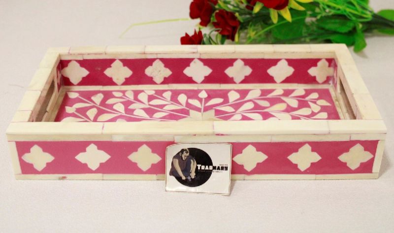 Pink bone inlay serving tray, for Household, Hotels, Bathroom, Width : 6 inch