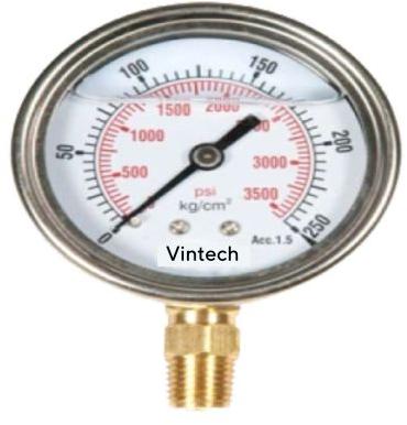 Vintech Round Metal Hydraulic Pressure Gauge, for Industrial, Display Type : Analog