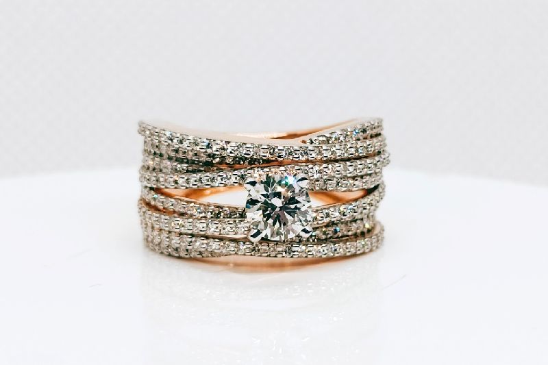 Rose Gold Solitaire wave themed Ring