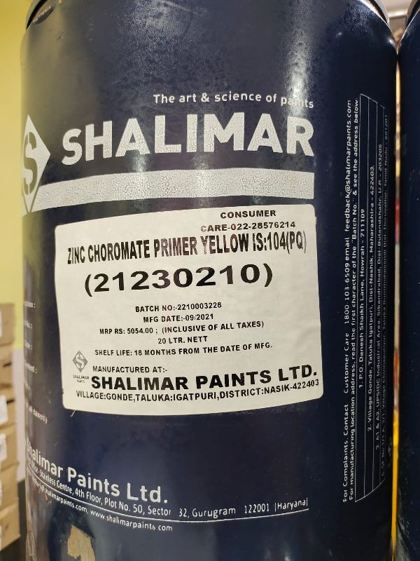  Yellow Zinc Chromate Primer, for Brush, Roller, Spray Gun, Packaging Size : 0.5-20 LTR