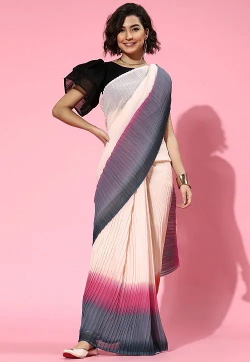 Chiffon Pleated Sarees, for Easy Wash, Dry Cleaning, Anti-Wrinkle, Packaging Size : 2 Pieces, 3 Pieces