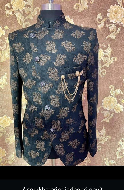 Print jodhpuri suit, Color : Brown