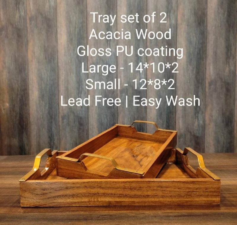 Square Gloss PU Coating Acacia Wood Serving Tray, Feature : Lead Free, Easy Wash