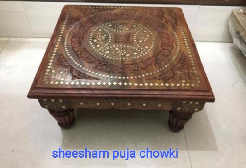 Polished Sheesham Wood Pooja Chowki, for Worship, Feature : Attractive Pattern, Heat Resistance, Water Proof