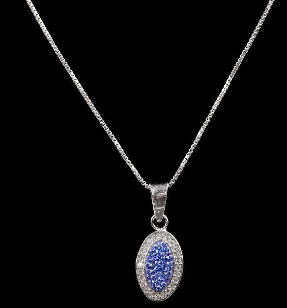 Deep Sky Blue Diamond Oval Shape Necklace