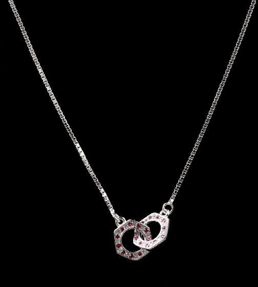 Double Hexagon Pink And White Diamond Necklace