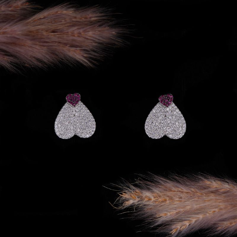 Elegant Red And White Diamond Earring