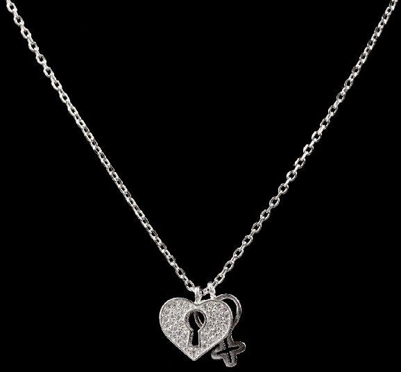 Heart Lock And Key Diamond Necklace For Gift To Your Love One