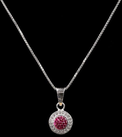 Hotpink Color Diamond Round Shape Necklace