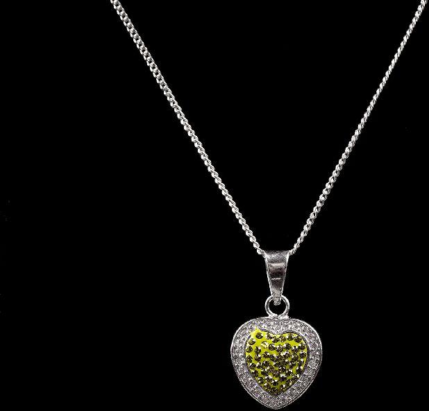 Olive Color Diamond Heart Shape Necklace