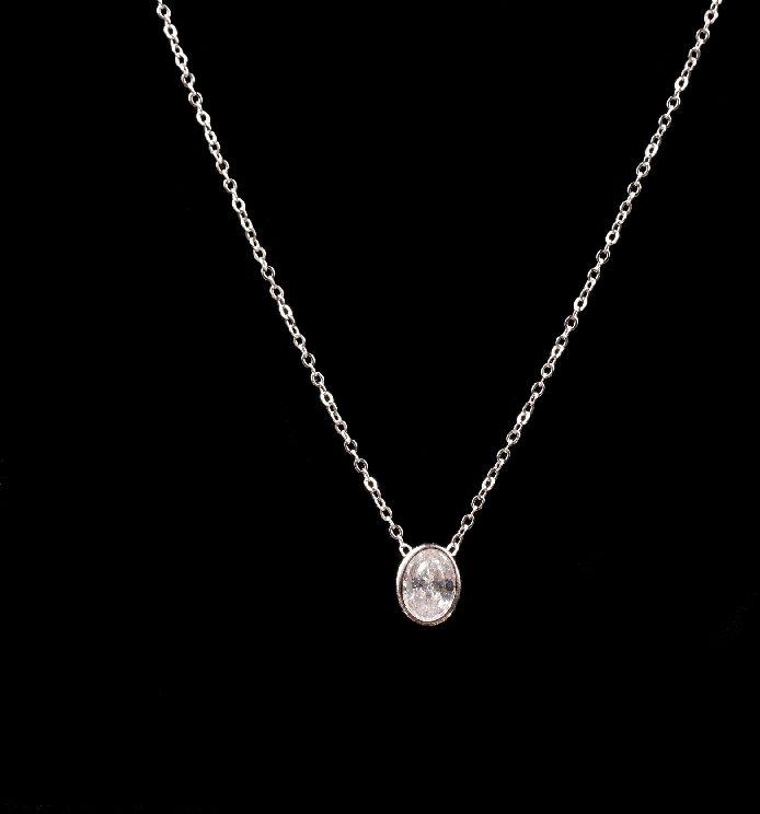 Oval Solitaire Diamond Necklace