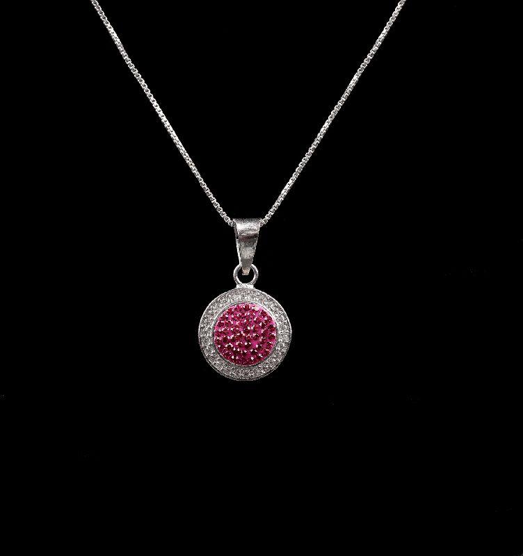 Rasberry Color Diamond Round Shape Necklace