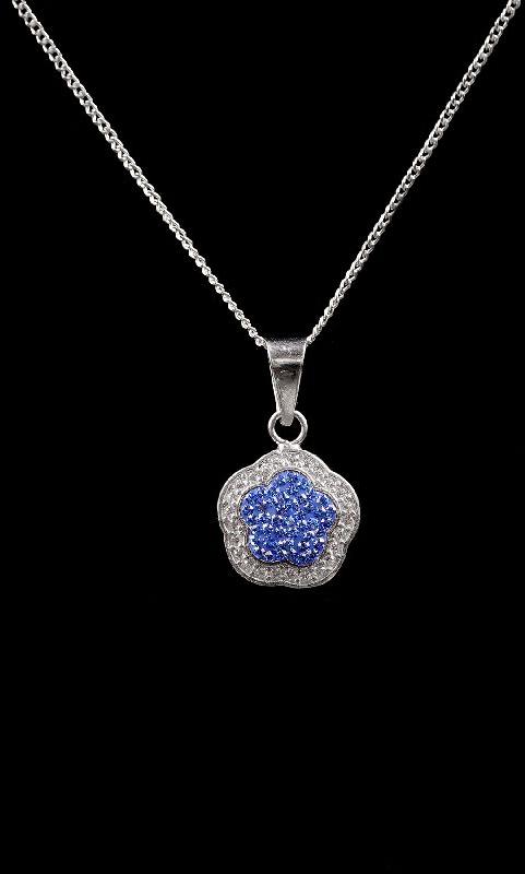 Silver Blue Diamond Flower Neckless