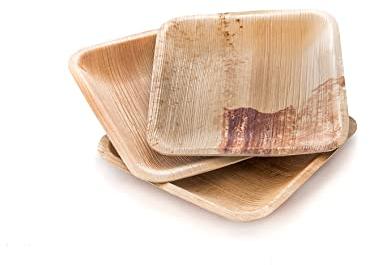 6 Inch Square Areca Leaf Plate, for Serving Food, Color : Light Brown