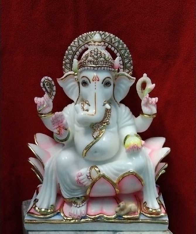 Marble Ganesha Statue, for Temple, Pattern : Carved
