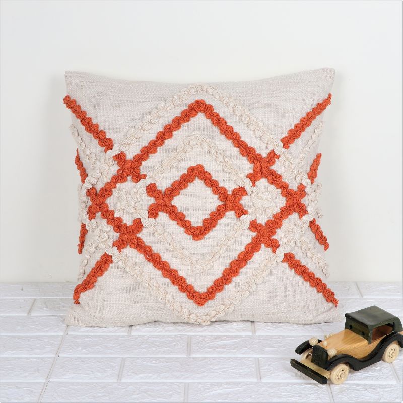 Cotton IK-875 Decorative Pillow, Color : Ivory/Orange