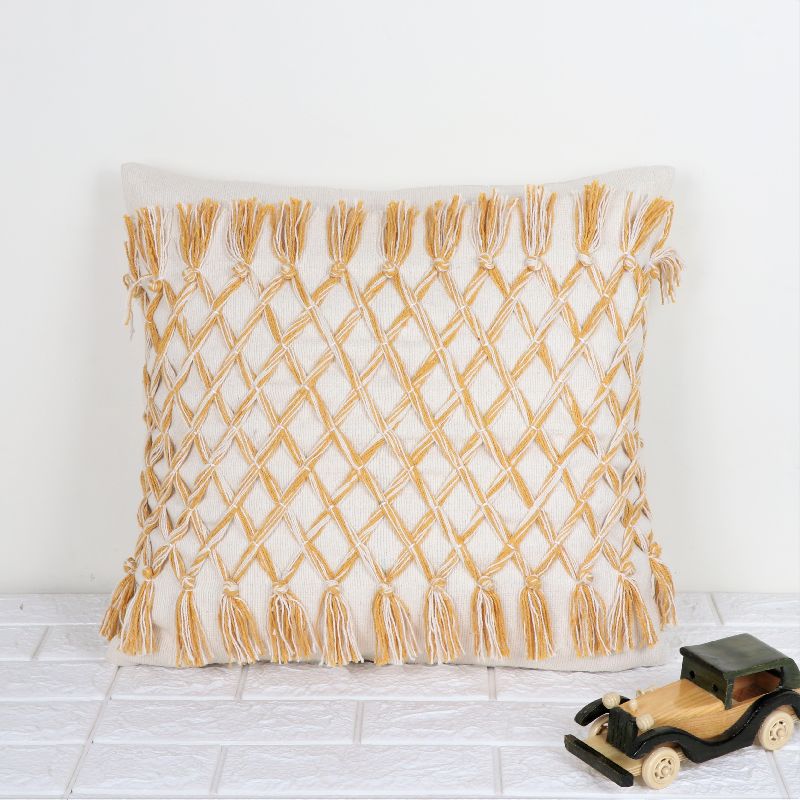 Cotton IK-877 Decorative Pillow, Color : Yellow/Ivory