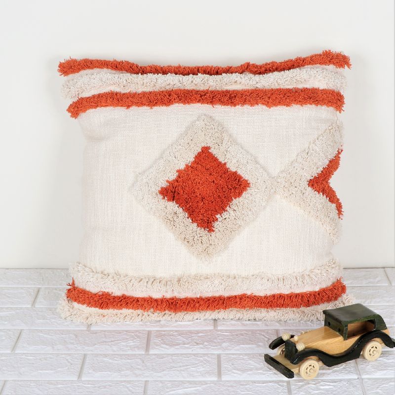 Cotton IK-969 Decorative Pillow, Color : Ivory/Orange