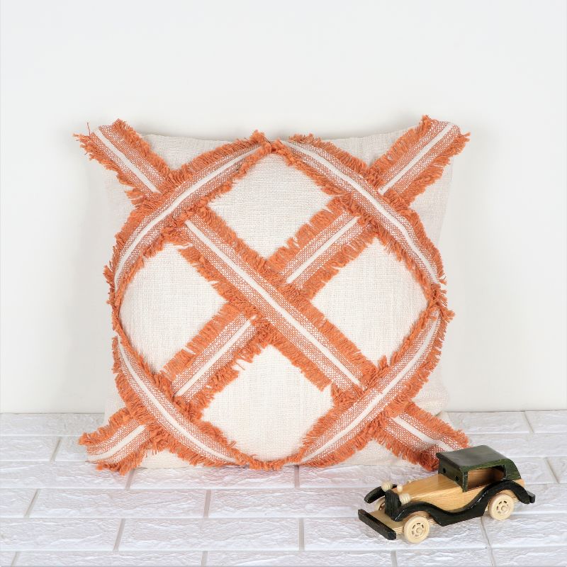 Cotton IK-975 Decorative Pillow, Color : Ivory/Orange