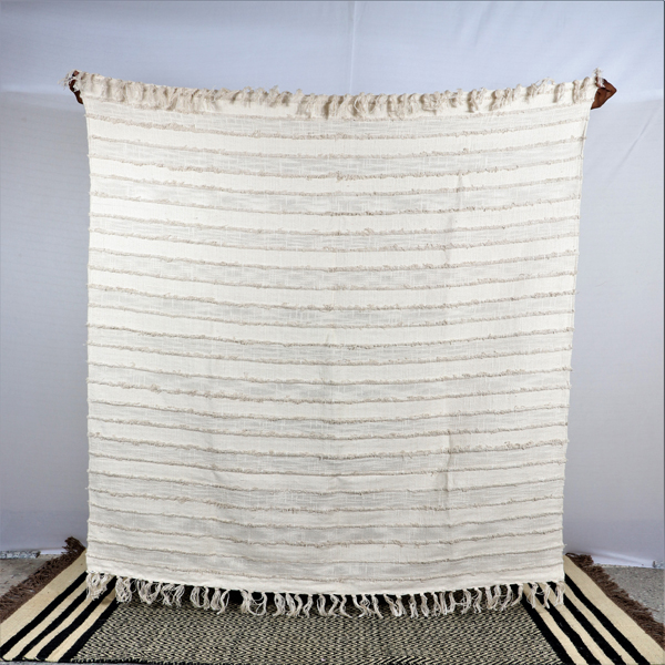 Cotton THROW-08 Blanket, Color : Off-White/Off-White