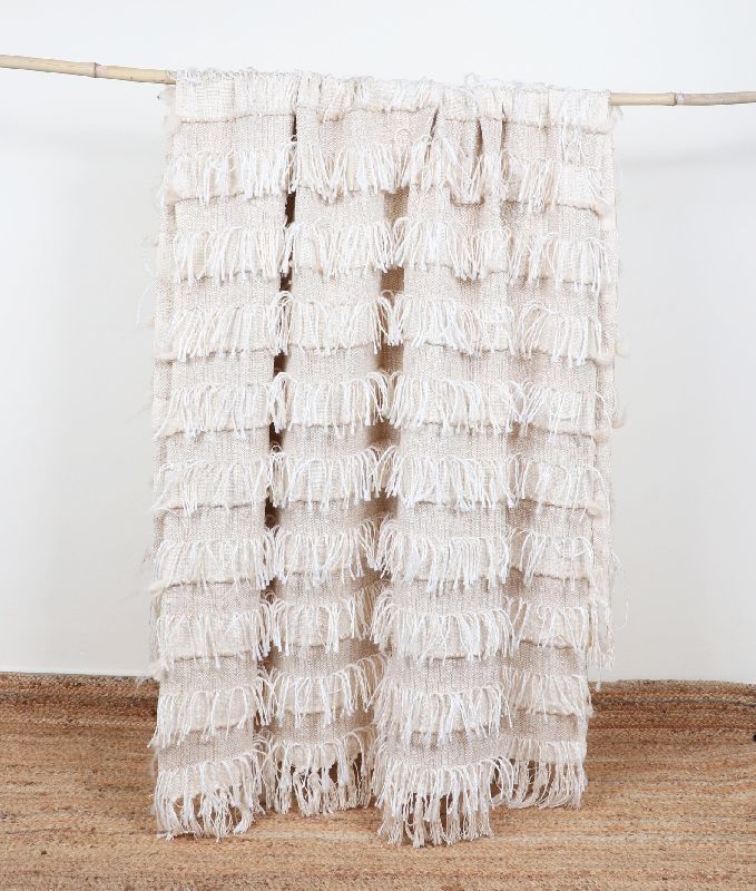 Cotton THROW-27 Blanket, Color : Off-White/Off-White