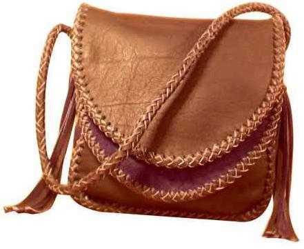 Plain Ladies Leather Hand Bag, Color : Brown