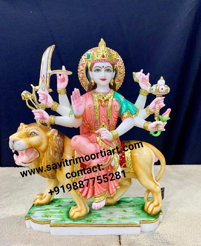  marble durga murti, for Worship, Temple, Office, Home, Pattern : Painted