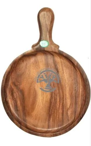 Wooden Pizza Plate With Handle, Color : Brown