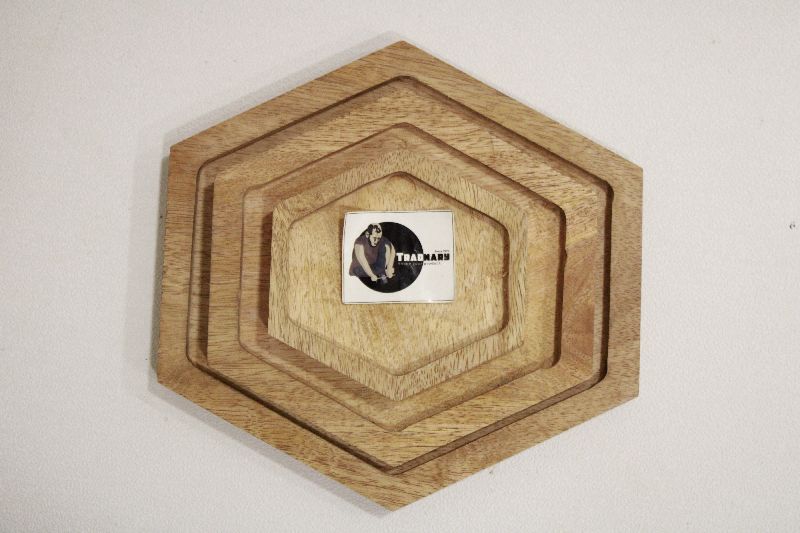Hexagonal shape wooden serving tray, for Homes, Hotels, Restaurants, Banquet, Wedding, Packaging Food Items
