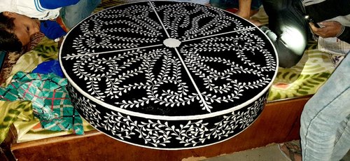 Resin Inlay Floral Design Black Coffee Table From Tradnary