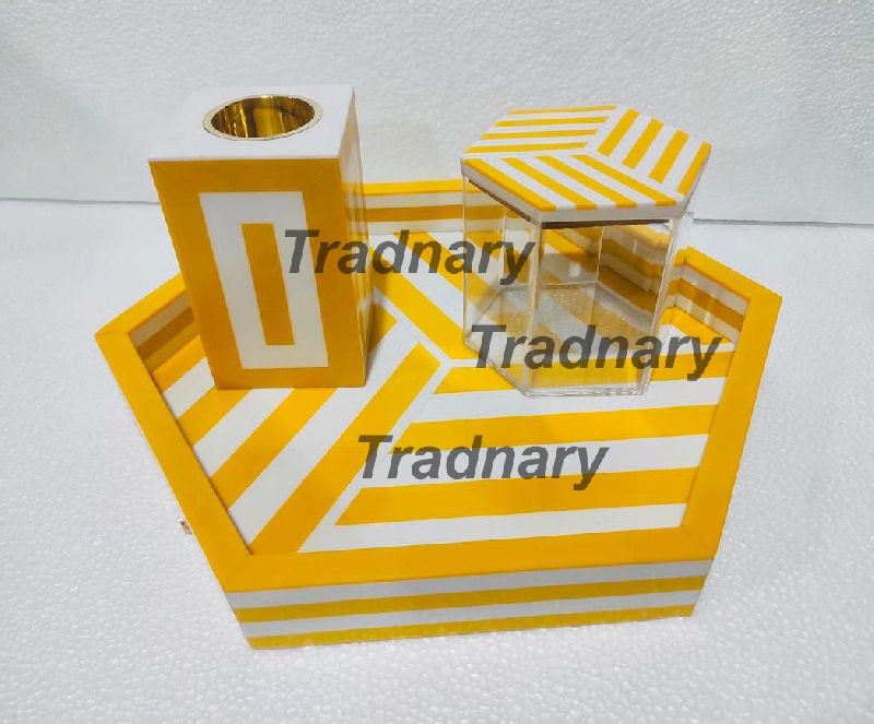 Yellow Resin Inlay Incense Burner Set In Hexagon Shape Bakhoor Set From Tradnary