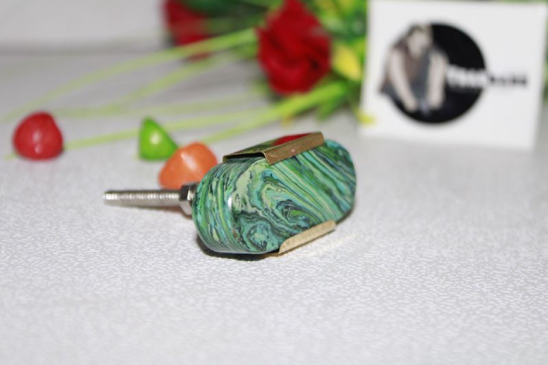 Green Marble Knob With Brass Strip From Tradnary