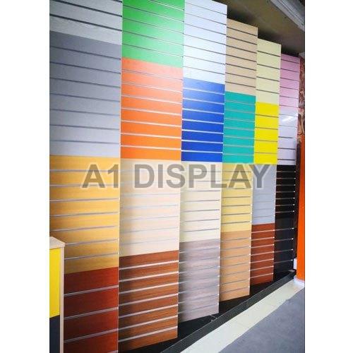Square Wooden Slatwall Panel Display Stand, for Mall, Size : Multisizes
