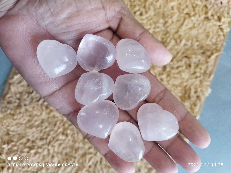 Natural Polished Rose quartz heart, for Jewellery Use, Gifts, Size : 20-40mm