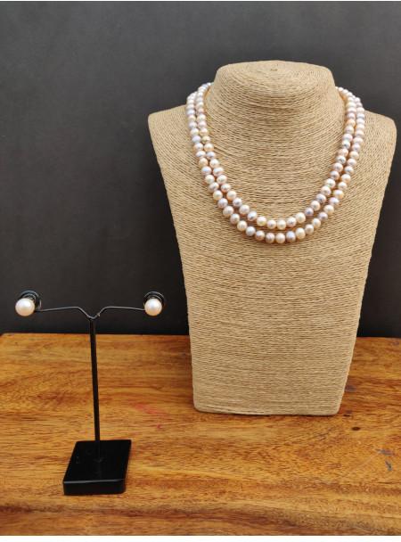 2 Line Pearl Necklace Set, Color : Pastel Color