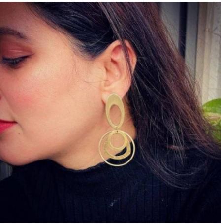 Brass Oval-Shaped Earring
